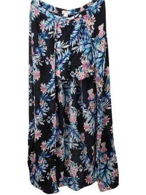 Band of Gypsies Black Maxi Skirt with Blue and Pink Floral Print